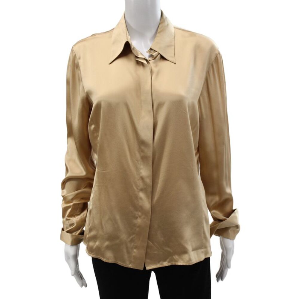 Tombolini Women Basic Collared Button-Up Blouse Long Sleeve Beige Size 46